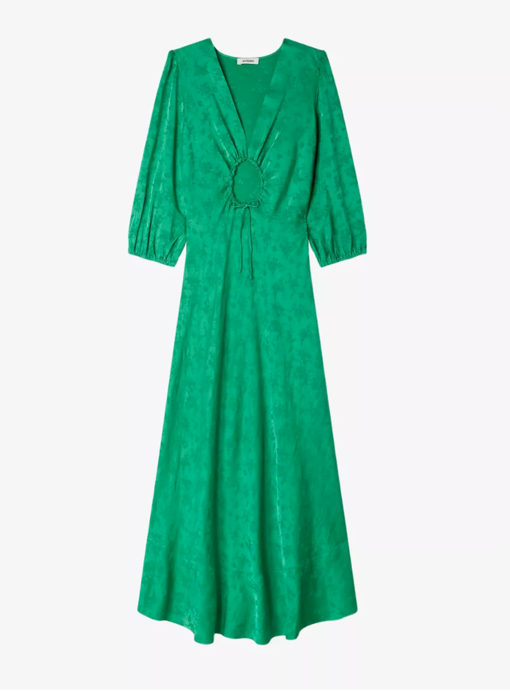 V-Neck Jacquard Pattern Woven Maxi Dress