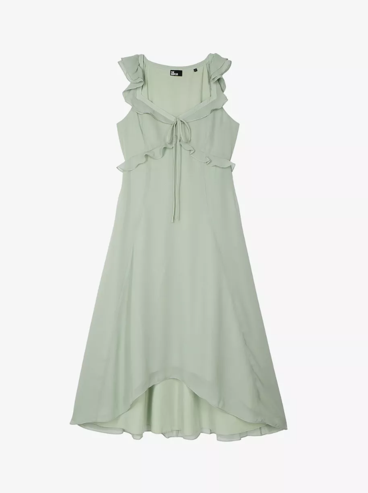 V-Neck Ruffled Woven Midi Dress