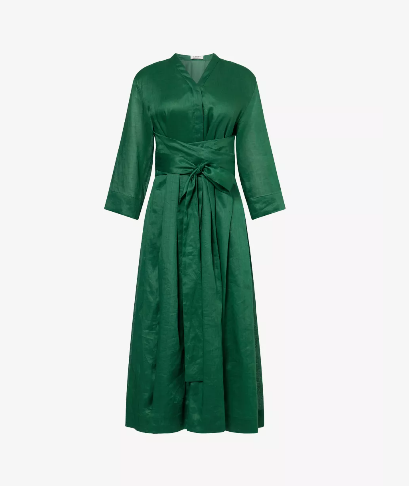 Ramie Pleated Woven Midi Dress