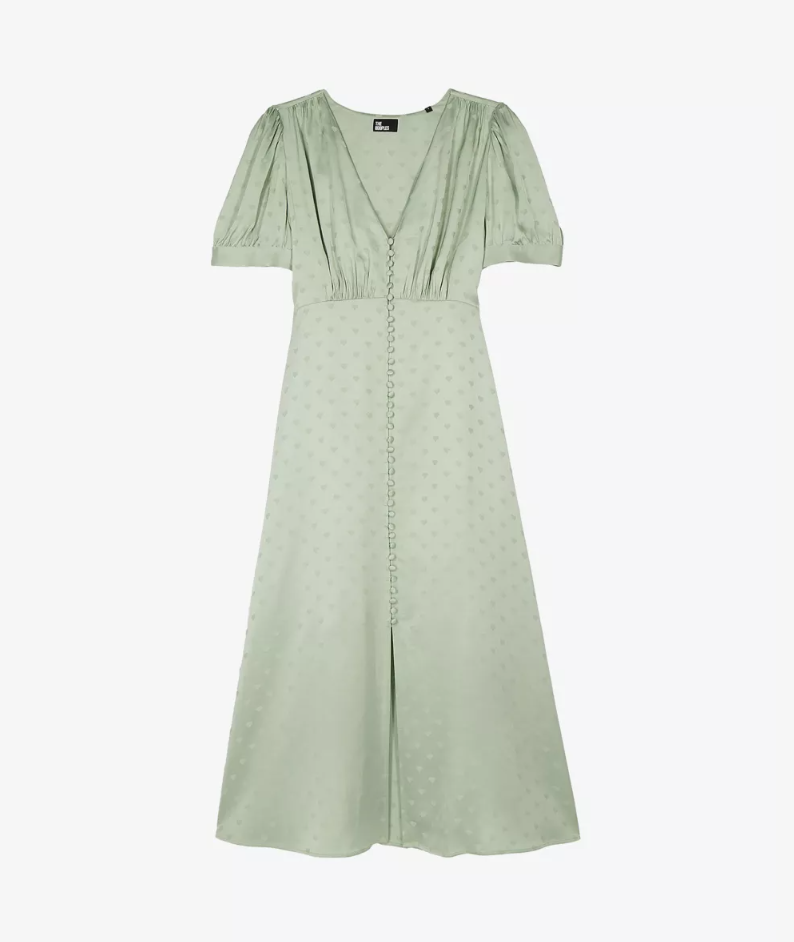 Jacquard Heart Short Sleeve Satin Midi