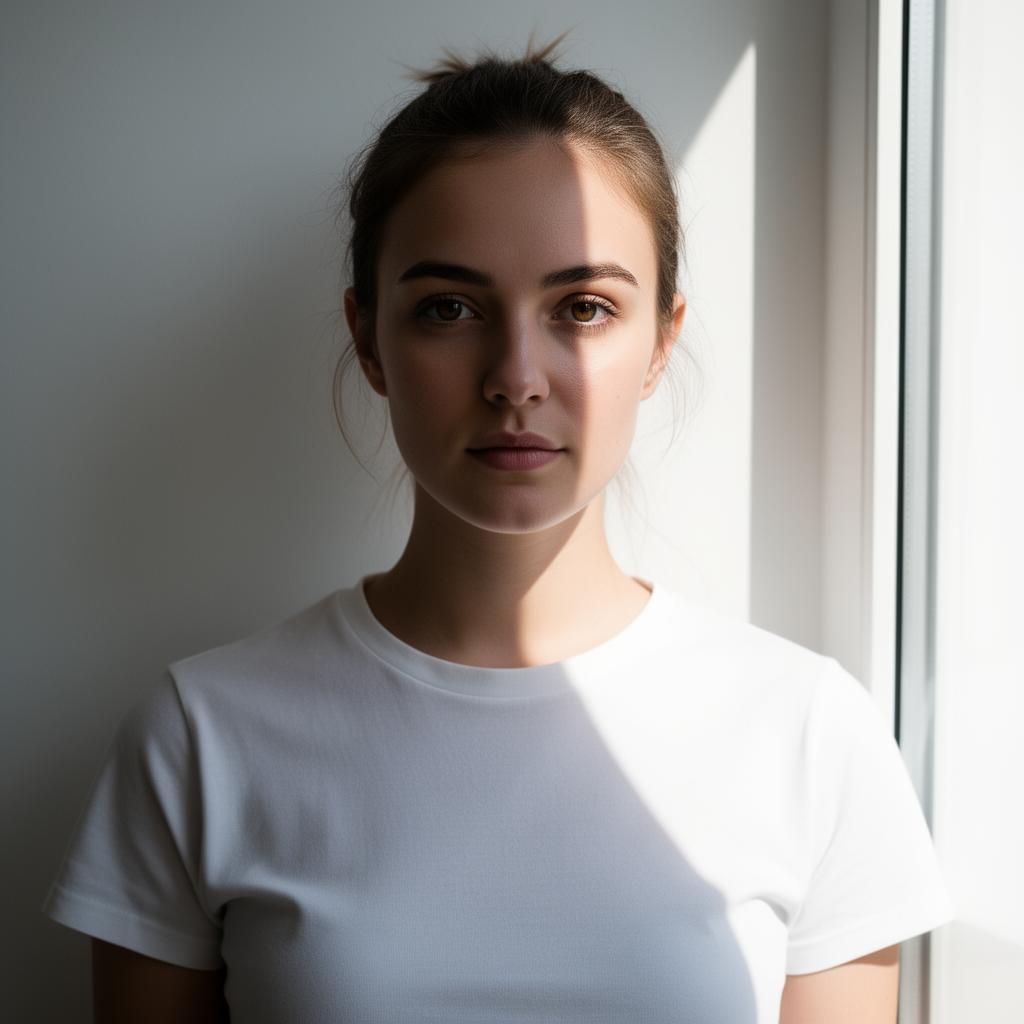 Don't: window to the side creates harsh shadows across the face